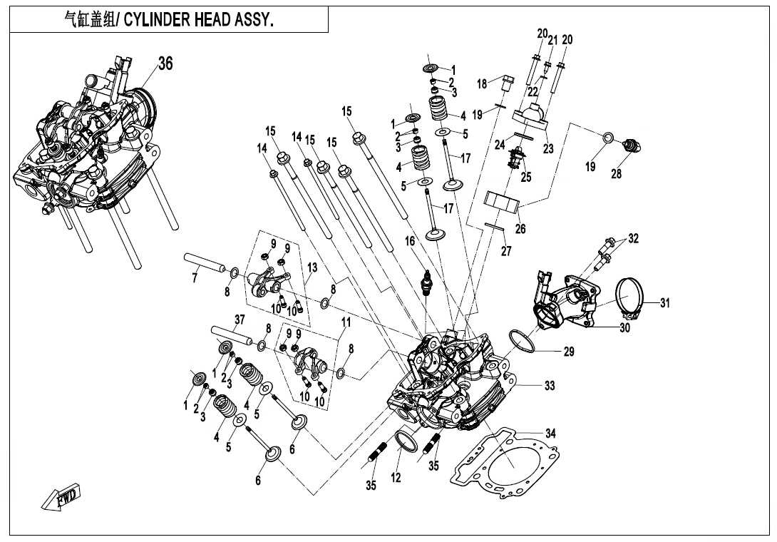 CYLINDER HEAD ASSY.(WITHOUT FUEL VAPORIZATION SYSTEM)