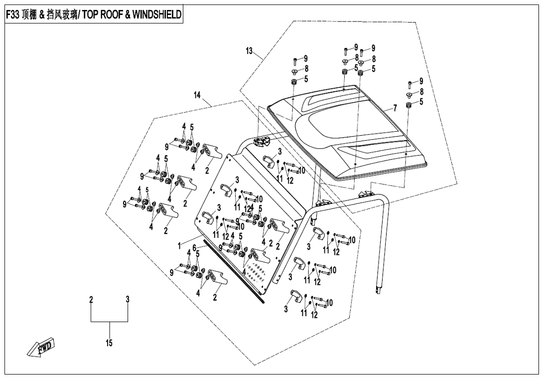 TOP ROOF @^ WINDSHIELD