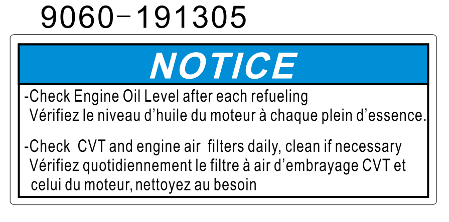 WARNING DECAL, DASHBOARD(CANADA)