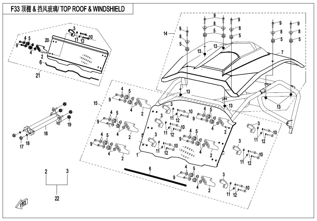 TOP ROOF @^ WINDSHIELD