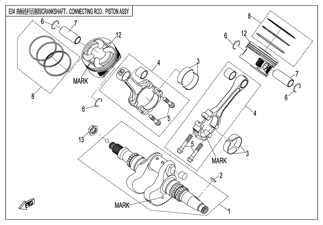 CRANKSHAFT @^ CONNECTING ROD @^ PISTON ASSY.